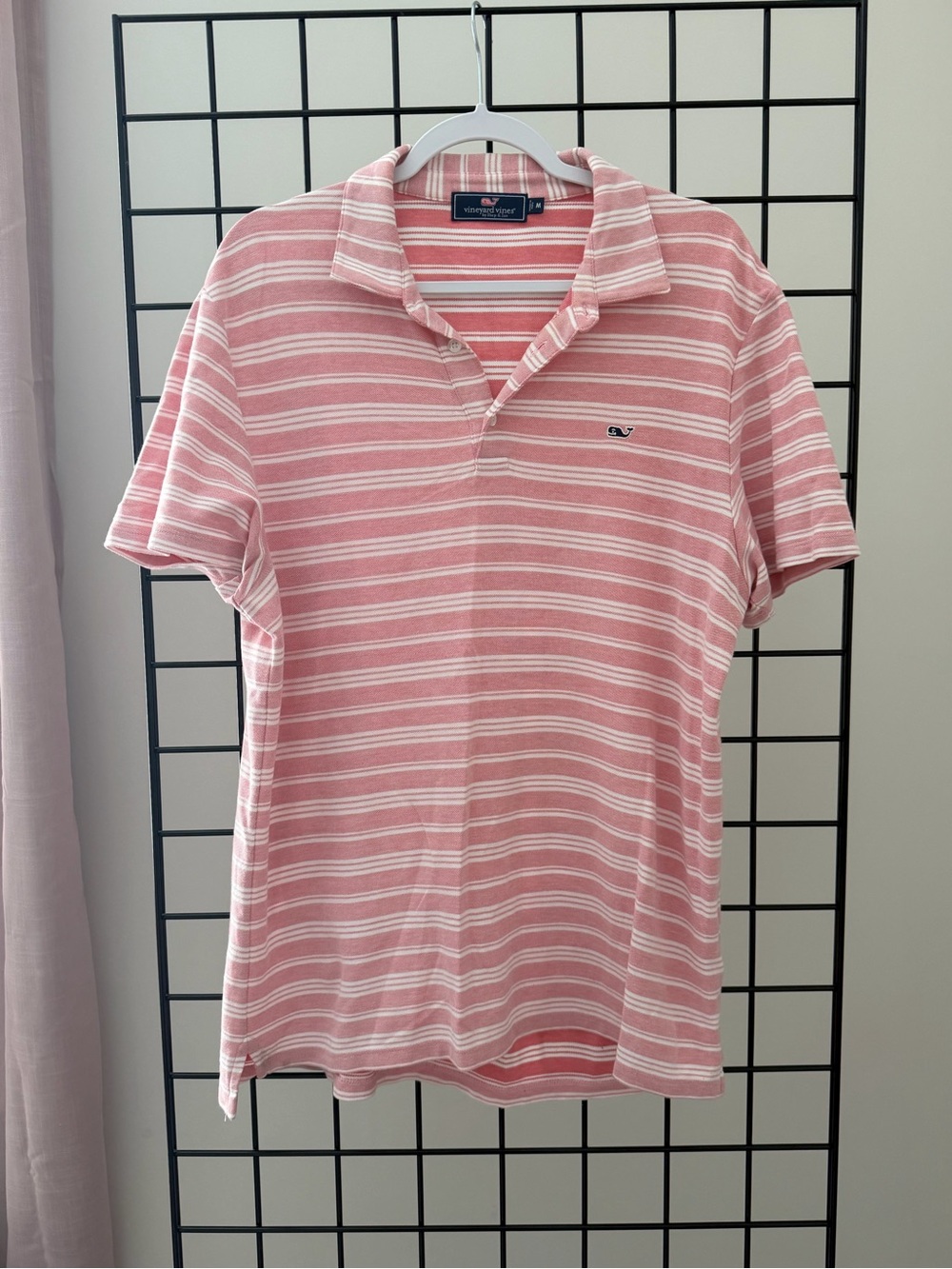 Vineyard Vines Men's Pink and White Striped Polo